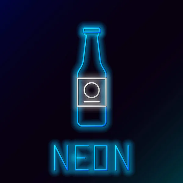 Ligne bleue néon brillant icône bouteille de bière isolé sur fond noir. Concept de contour coloré. Illustration vectorielle — Image vectorielle