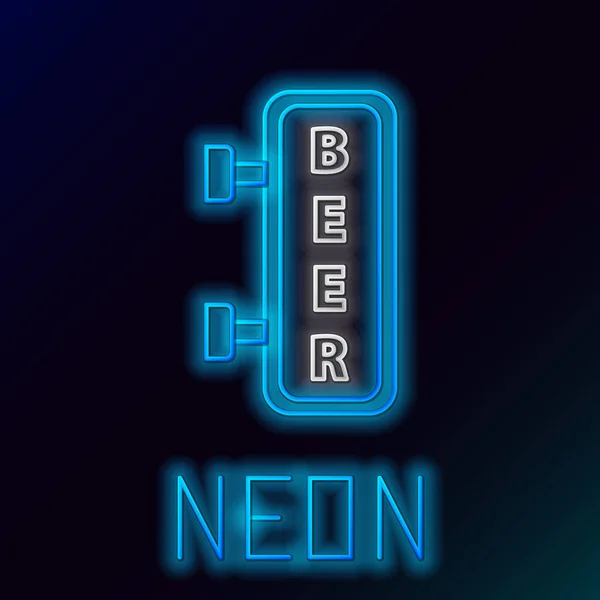 Blue glowing neon line Street signboard dengan tulisan ikon Beer terisolasi pada latar belakang hitam. Cocok untuk iklan bar, kafe, pub, restoran. Konsep garis luar berwarna. Ilustrasi Vektor - Stok Vektor