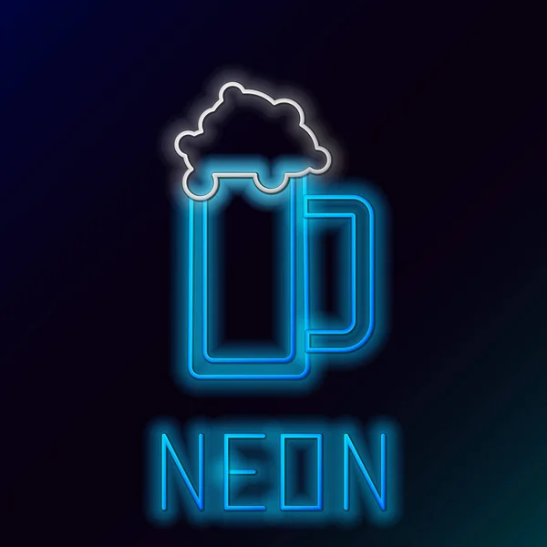 Blauw gloeiende neon lijn Glas bier pictogram geïsoleerd op zwarte achtergrond. Kleurrijk concept. Vector Illustratie — Stockvector