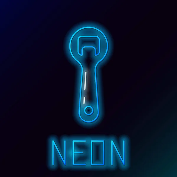 Blue glowing neon line Bottle opener icon isolated on black background. Colorful outline concept. Vector Illustration — ストックベクタ