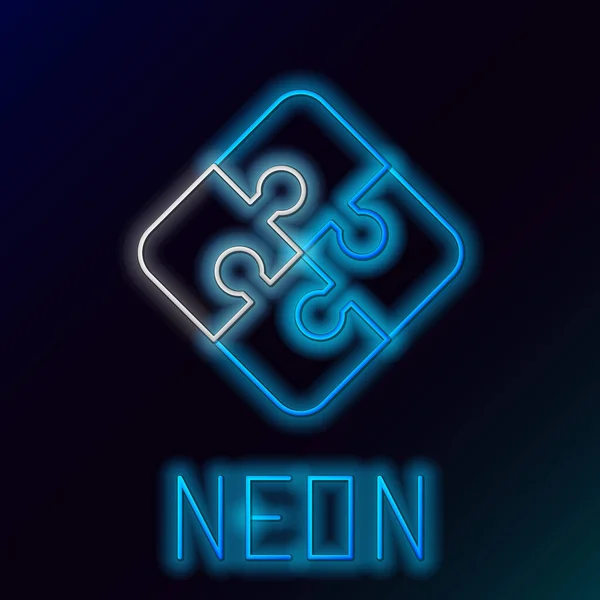 Modrá zářící neonová čára Kousek puzzle ikona izolované na černém pozadí. Obchod, marketing, finance, šablony, dispozice, infografika, internetový koncept. Barevný koncept. Vektorová ilustrace — Stockový vektor