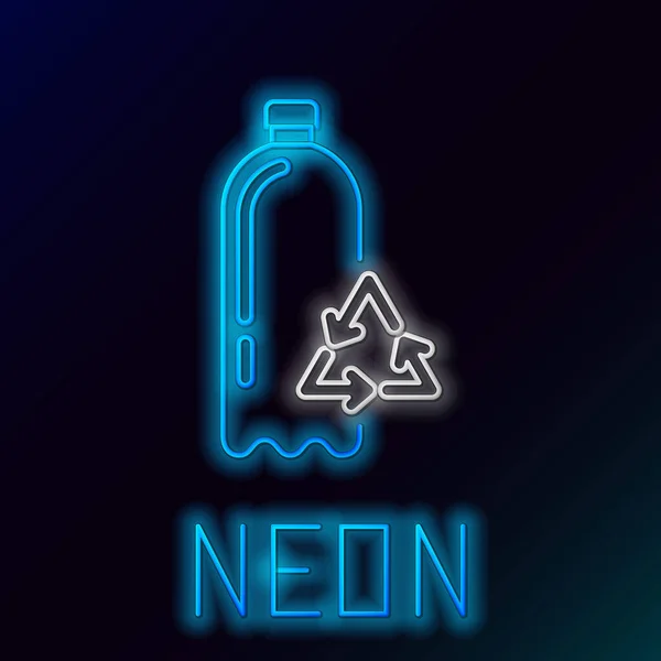 Blue glowing neon line Recycling plastic bottle icon isolated on black background. Colorful outline concept. Vector Illustration — ストックベクタ