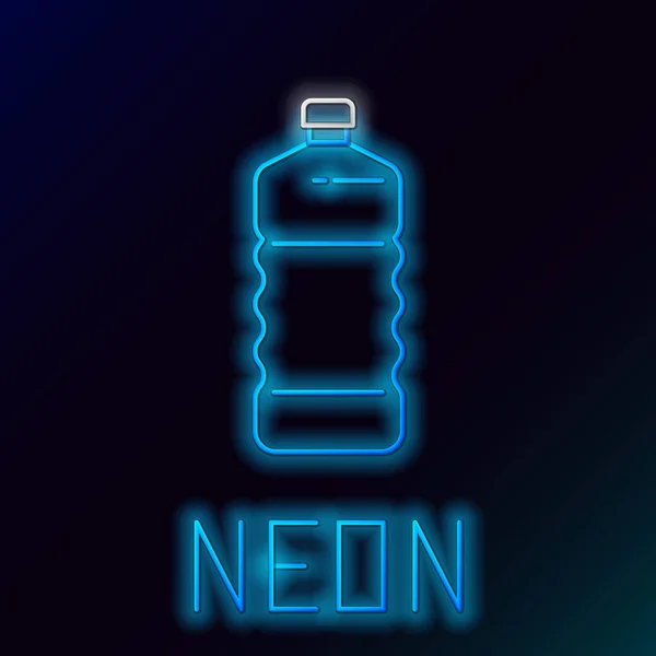 Blauwe gloeiende neon lijn Plastic fles pictogram geïsoleerd op zwarte achtergrond. Kleurrijk concept. Vector Illustratie — Stockvector