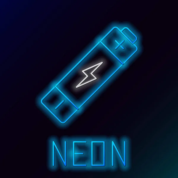 Blue glowing neon line Battery icon isolated on black background. Lightning bolt symbol. Colorful outline concept. Vector Illustration — ストックベクタ
