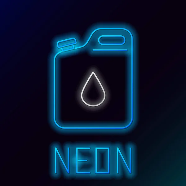 Blauwe gloeiende neon lijn container voor benzine pictogram geïsoleerd op zwarte achtergrond. Diesel gas icoon. Kleurrijk concept. Vector Illustratie — Stockvector