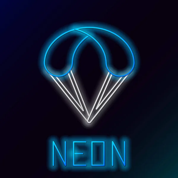 Blue glowing neon line Parachute icon isolated on black background. Extreme sport. Sport equipment. Colorful outline concept. Vector Illustration — Stock vektor