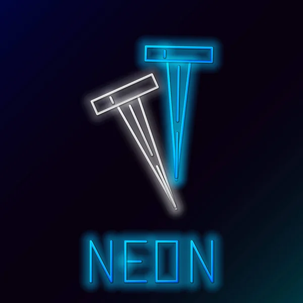 Blauwe gloeiende neon lijn Pegs voor tenten pictogram geïsoleerd op zwarte achtergrond. Extreme sport. Sportuitrusting. Kleurrijk concept. Vector Illustratie — Stockvector