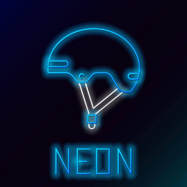 Blau leuchtende Neon Line Helm Symbol isoliert auf schwarzem Hintergrund. Extremsport. Sportgeräte. Buntes Rahmenkonzept. Vektorillustration — Stockvektor