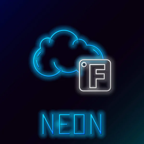 Blue glowing neon line Fahrenheit and cloud icon isolated on black background. Colorful outline concept. Vector Illustration — Stock Vector