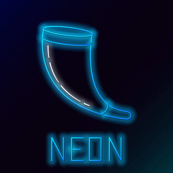 Blue glowing neon line Traditional ram horn, shofar icon isolated on black background.ローズハシャナ、ユダヤ教の新年の休日の伝統的なシンボル。カラフルなアウトラインコンセプト。ベクターイラスト — ストックベクタ
