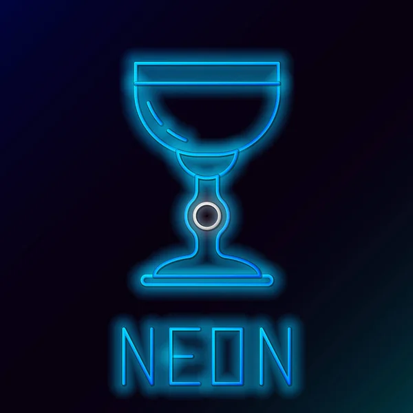 Icono de copa judía de línea de neón brillante azul aislado sobre fondo negro. Una copa de vino judía para Kidush. Copa Kidush para Shabat. Concepto de esquema colorido. Ilustración vectorial — Vector de stock