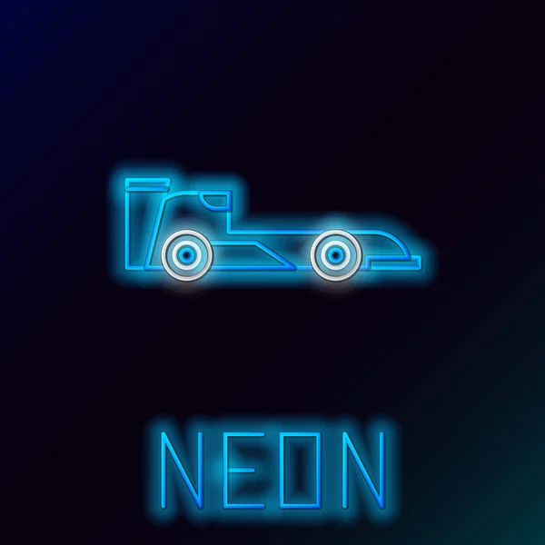 Siyah arkaplanda mavi parlayan neon hattı Formula yarış arabası ikonu izole edildi. Renkli taslak konsepti. Vektör İllüstrasyonu — Stok Vektör