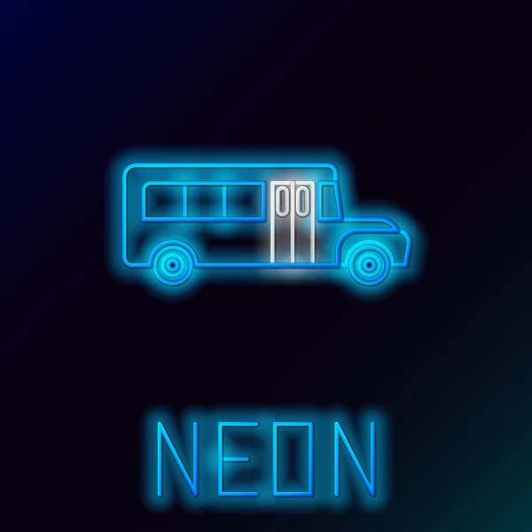 Blue glowing neon line School Bus icon isolated on black background. Public transportation symbol. Colorful outline concept. Vector Illustration — Stock Vector