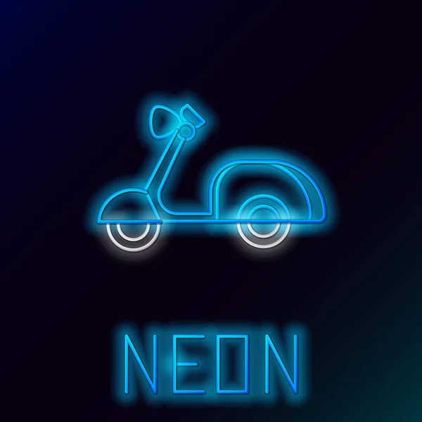 Blauwe gloeiende neon lijn Scooter pictogram geïsoleerd op zwarte achtergrond. Kleurrijk concept. Vector Illustratie — Stockvector