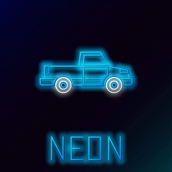 Blue glowing neon line Pickup truck icon isolated on black background. Colorful outline concept. Vector Illustration — Stock Vector