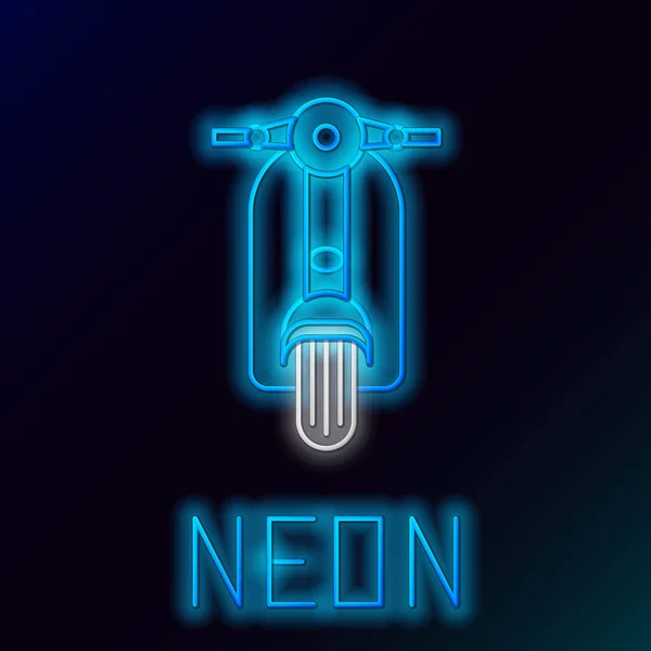 Azul brillante línea de neón Scooter icono aislado sobre fondo negro. Concepto de esquema colorido. Ilustración vectorial — Archivo Imágenes Vectoriales
