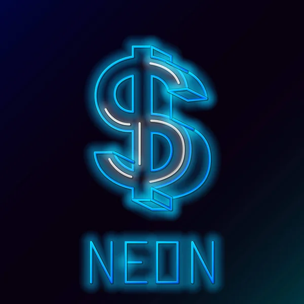 Blå glödande neon linje Dollar symbol ikon isolerad på svart bakgrund. Kontant och pengar, förmögenhet, betalningssymbol. Kasinospel. Färgstarkt skisskoncept. Vektor Illustration — Stock vektor