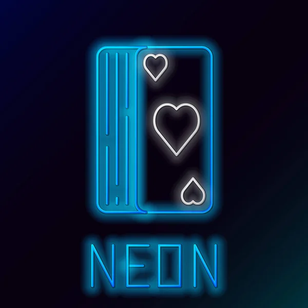 Azul brillante línea de neón Deck of playing cards icon isolated on black background. Juego de casino. Concepto de esquema colorido. Ilustración vectorial — Vector de stock