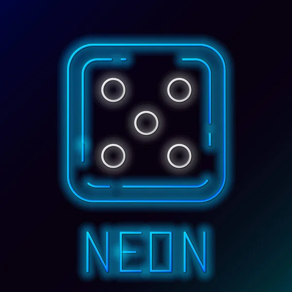 Blauwe gloeiende neon lijn Game dobbelstenen pictogram geïsoleerd op zwarte achtergrond. Casino gokken. Kleurrijk concept. Vector Illustratie — Stockvector