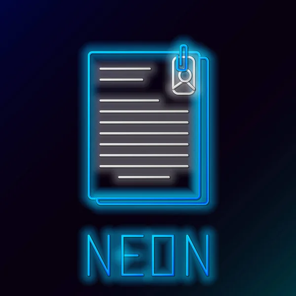 Kék izzó neon vonal fájl dokumentum-és gemkapocs ikon izolált fekete háttér. Ellenőrzőlista ikonra. Üzleti koncepció. Színes vázlatfogalom. Vektoros illusztráció — Stock Vector