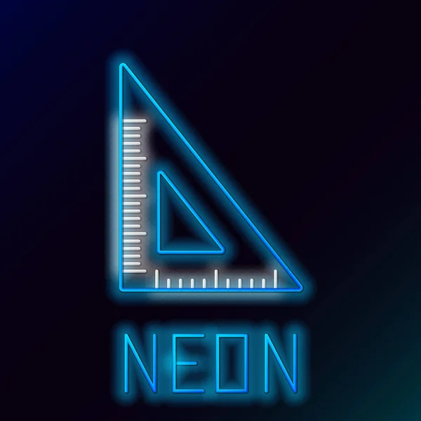 Modrá zářící neonová čára Ikona trojúhelníkového pravítka izolovaná na černém pozadí. Symbol rovný. Geometrický symbol. Barevný koncept. Vektorová ilustrace — Stockový vektor