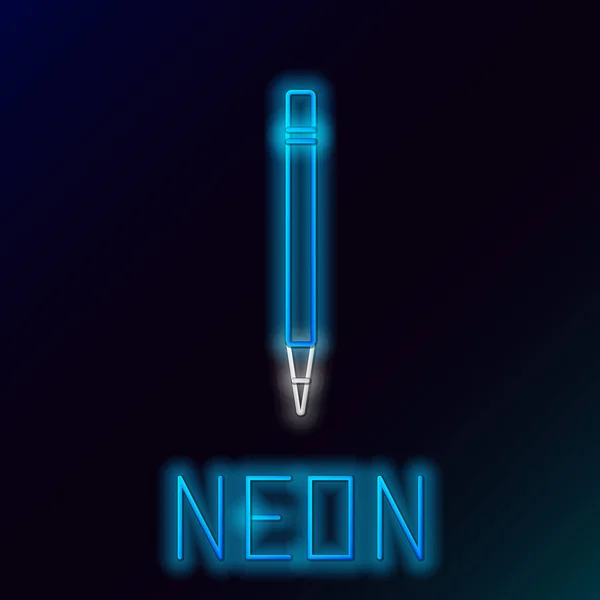 Blauw gloeiend neon lijn Potlood met gum en lijn pictogram geïsoleerd op zwarte achtergrond. Tekening en educatieve hulpmiddelen. Schoolkantoorsymbool. Kleurrijk concept. Vector Illustratie — Stockvector