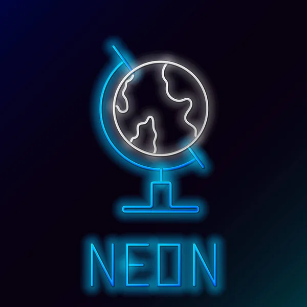 Modrá zářící neonová čára Ikona zeměkoule izolovaná na černém pozadí. Barevný koncept. Vektorová ilustrace — Stockový vektor