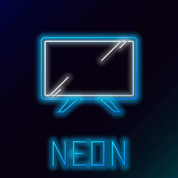 Azul brillante línea de neón Smart Tv icono aislado sobre fondo negro. Señal de televisión. Concepto de esquema colorido. Ilustración vectorial — Vector de stock
