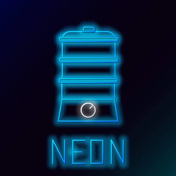 Ligne bleue néon brillant Icône double chaudière isolée sur fond noir. Concept de contour coloré. Illustration vectorielle — Image vectorielle