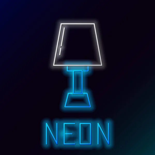 파란색 네온 라인 테이블 램프 아이콘은 검은 배경에서 분리되었습니다. 화려 한 윤곽 개념. 벡터 일러스트 — 스톡 벡터