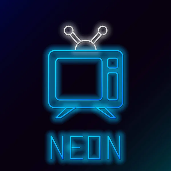 Blauwe gloeiende neon lijn Tv pictogram geïsoleerd op zwarte achtergrond. Televisieteken. Kleurrijk concept. Vector Illustratie — Stockvector