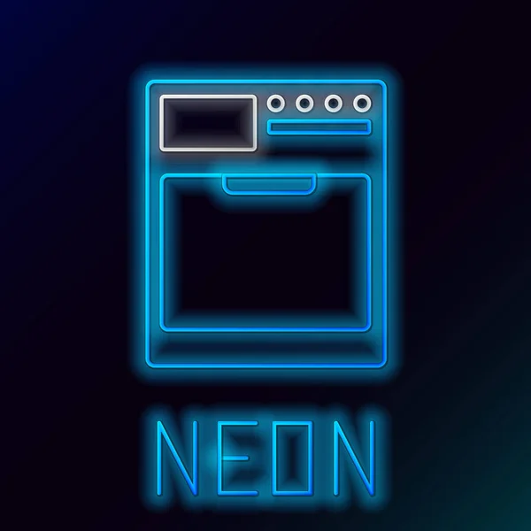 Luminoso blu neon linea Rondella icona su sfondo nero. Icona della lavatrice. Lavatrice - lavatrice. Simbolo dell'elettrodomestico. Concetto di contorno colorato. Illustrazione vettoriale — Vettoriale Stock