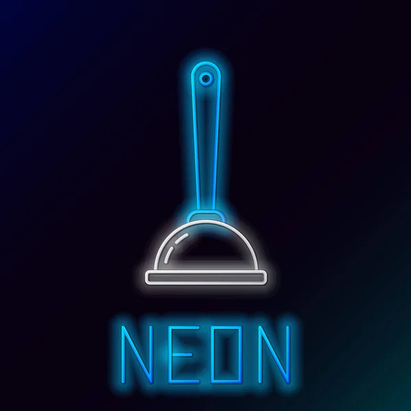 Niebieski świecący neon linii Gumowy tłok z drewnianym uchwytem do czyszczenia ikony rury na czarnym tle. Toaletowy tłok. Kolorowy koncept. Ilustracja wektora — Wektor stockowy