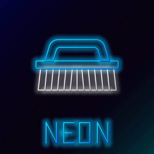Kék ragyogó neon vonal Brush tisztítására ikon fekete háttér. Színes vázlat koncepció. Vektorillusztráció — Stock Vector