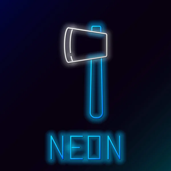 Blau leuchtende Neon-Linie hölzerne Axt Symbol isoliert auf schwarzem Hintergrund. Holzfällerbeil. fröhliche Halloween-Party. Buntes Rahmenkonzept. Vektorillustration — Stockvektor