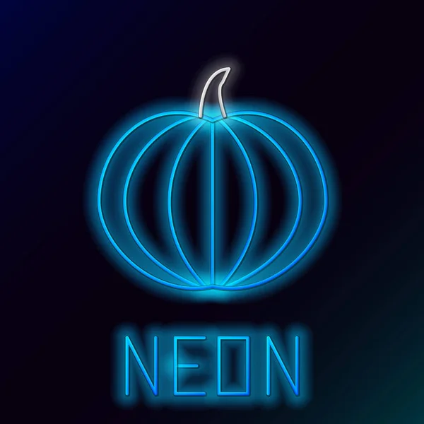 Blaues leuchtendes neonliniges Kürbissymbol isoliert auf schwarzem Hintergrund. fröhliche Halloween-Party. Buntes Rahmenkonzept. Vektorillustration — Stockvektor