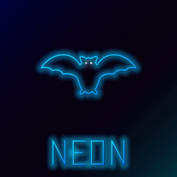 Azul brillante línea de neón Flying bat icono aislado sobre fondo negro. Concepto de esquema colorido. Ilustración vectorial — Vector de stock