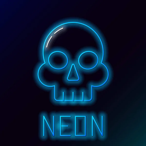 Blue glowing neon line Skull icon isolated on black background. Happy Halloween party. Colorful outline concept. Vector Illustration — Stock Vector