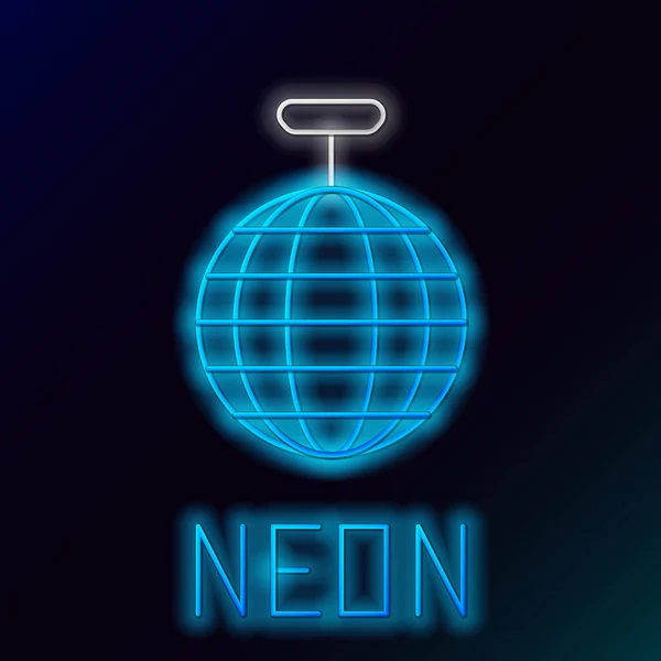 Blå glödande neon linje Disco bollen ikon isolerad på svart bakgrund. Färgstarkt skisskoncept. Vektor Illustration — Stock vektor