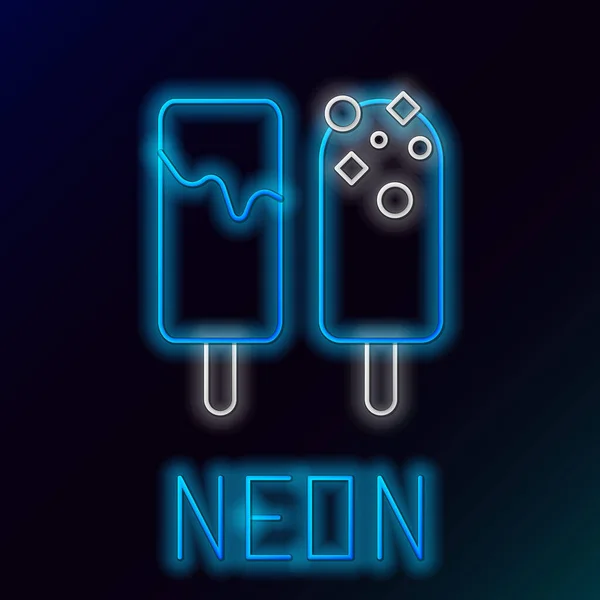 Niebieska świecąca linia Neon ikona lody izolowane na czarnym tle. Słodki symbol. Kolorowa koncepcja konturu. Ilustracja wektorowa — Wektor stockowy