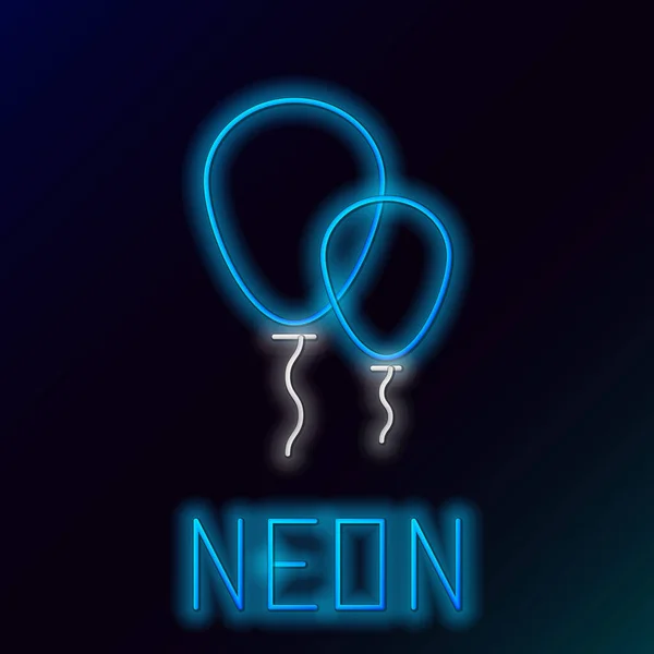 Niebieski świecący neon linii Balony z ikoną wstążki izolowane na czarnym tle. Kolorowy koncept. Ilustracja wektora — Wektor stockowy