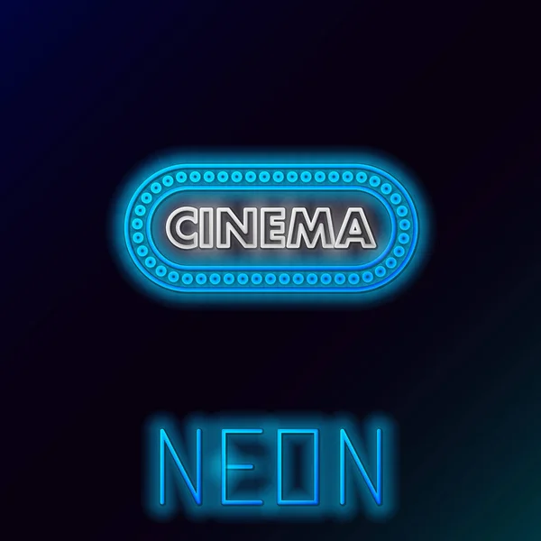 Blu incandescente neon linea Cinema poster modello icona isolato su sfondo nero. Concetto di film tempo banner design. Concetto di contorno colorato. Illustrazione vettoriale — Vettoriale Stock