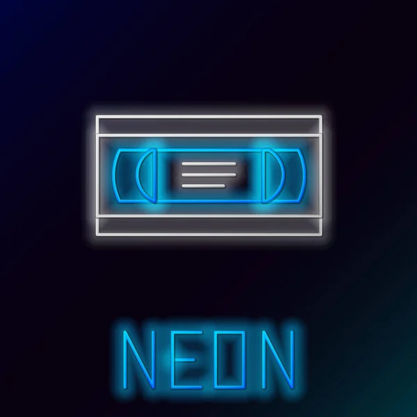 Blau leuchtende Neon Line vhs Videokassettenbandsymbol isoliert auf schwarzem Hintergrund. Buntes Rahmenkonzept. Vektorillustration — Stockvektor
