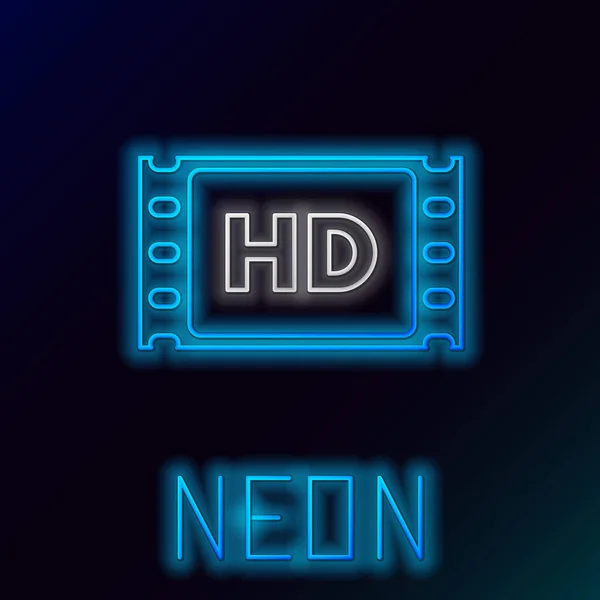 Blu incandescente linea al neon 4k film, nastro, icona cornice isolata su sfondo nero. Concetto di contorno colorato. Illustrazione vettoriale — Vettoriale Stock