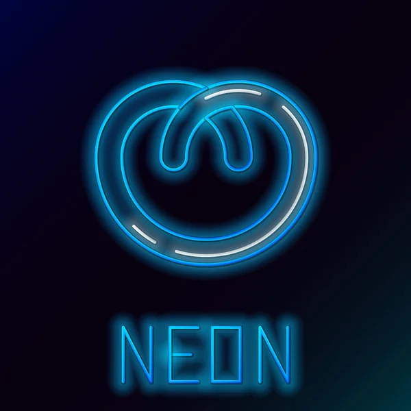 Blue glowing neon line Pretzel icon isolated on black background. German comfort food pastry. Oktoberfest festival. Colorful outline concept. Vector Illustration — ストックベクタ