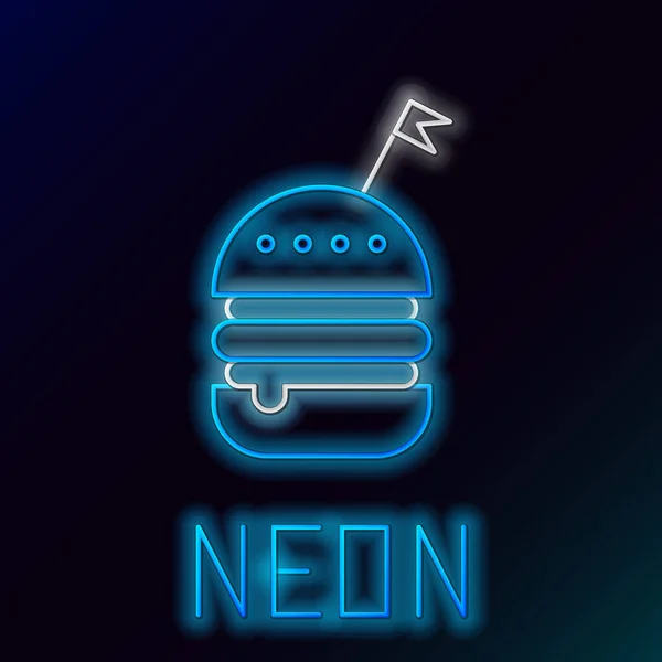 Niebieska świecąca linia neonowa ikona Burger na czarnym tle. Ikona Hamburger. Cheeseburger znak kanapkę. Menu Fast food. Kolorowa koncepcja konturu. Ilustracja wektorowa — Wektor stockowy