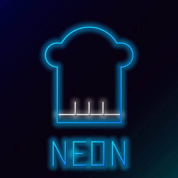 Azul brillante línea de neón Chef sombrero icono aislado sobre fondo negro. Símbolo de cocina. Sombrero de cocina. Concepto de esquema colorido. Ilustración vectorial — Vector de stock