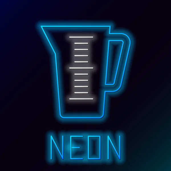 Blue glowing neon line Measuring cup to measure dry and liquid food icon isolated on black background. Plastic graduated beaker with handle. Colorful outline concept. Vector Illustration — Stock Vector