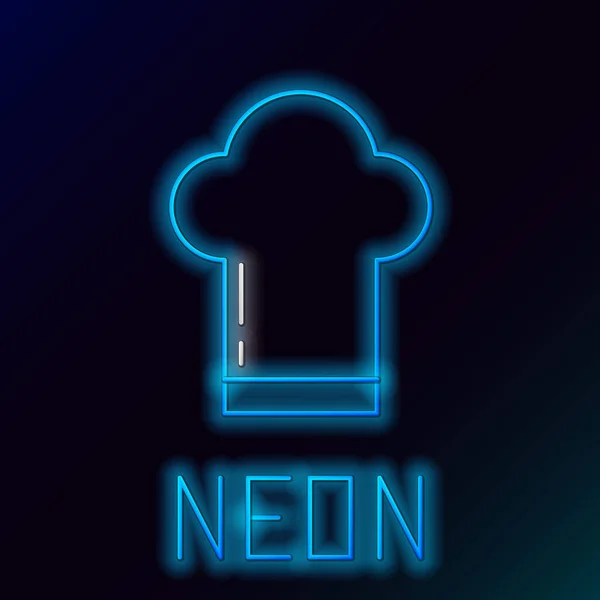 Blauw gloeiende neon lijn Chef hoed pictogram geïsoleerd op zwarte achtergrond. Koken symbool. Kookt hoed. Kleurrijk concept. Vector Illustratie — Stockvector