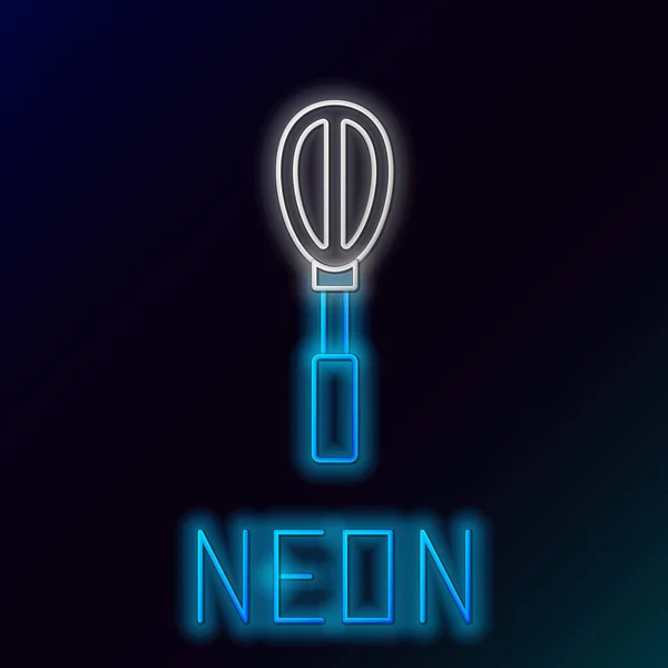 Blue glowing neon line Kitchen whisk icon isolated on black background. Cooking utensil, egg beater. Cutlery sign. Food mix symbol. Colorful outline concept. Vector Illustration — Stock Vector